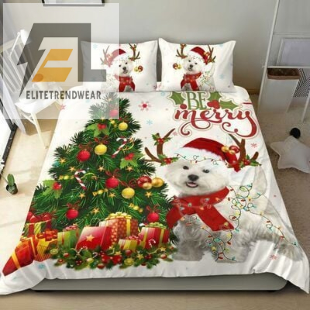 Westies Gorgeous Reindeer Christmas Be Merry Bed Sheets Duvet Cover Bedding Sets 
