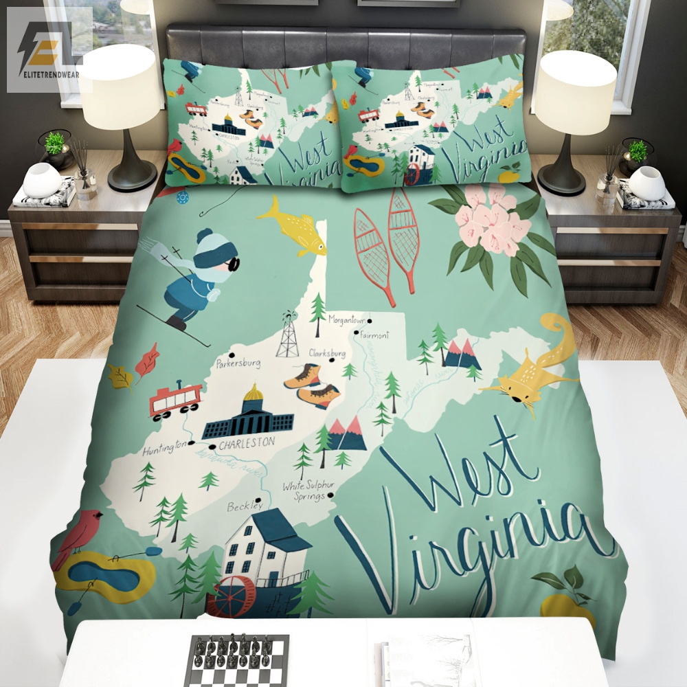 West Virginia State Illustration Characteristics Bed Sheets Duvet Cover Bedding Sets 
