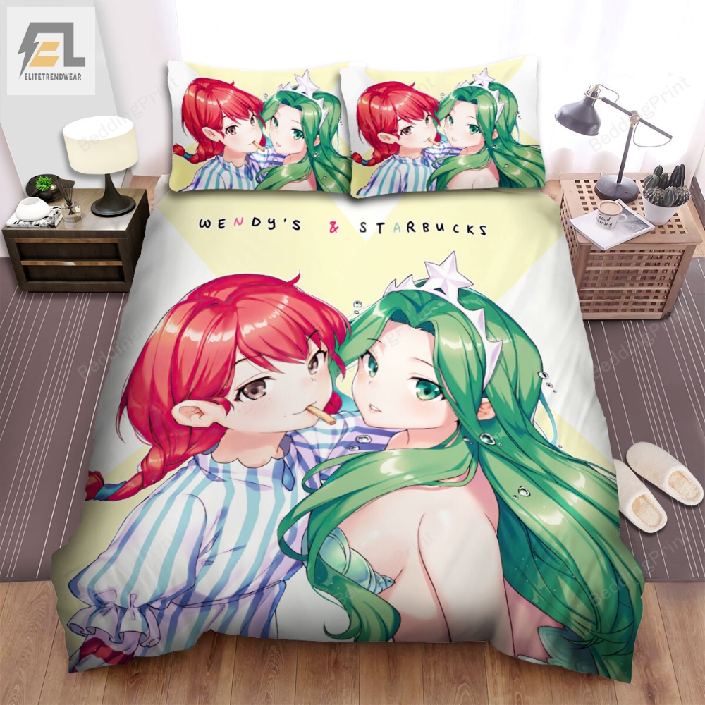 Wendyâs  Starbucks In Anime Art Bed Sheets Duvet Cover Bedding Sets 