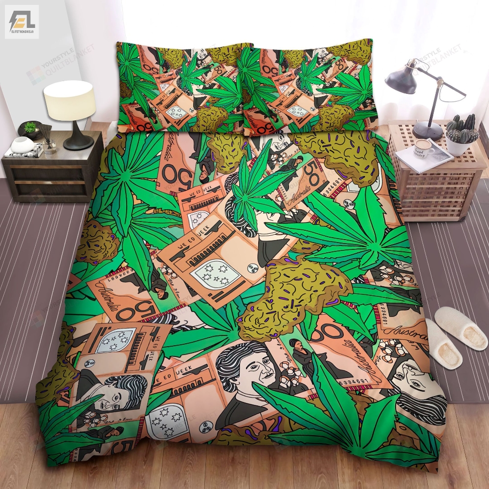 Weed  Money Cartoon Pattern Bed Sheets Spread Duvet Cover Bedding Sets 