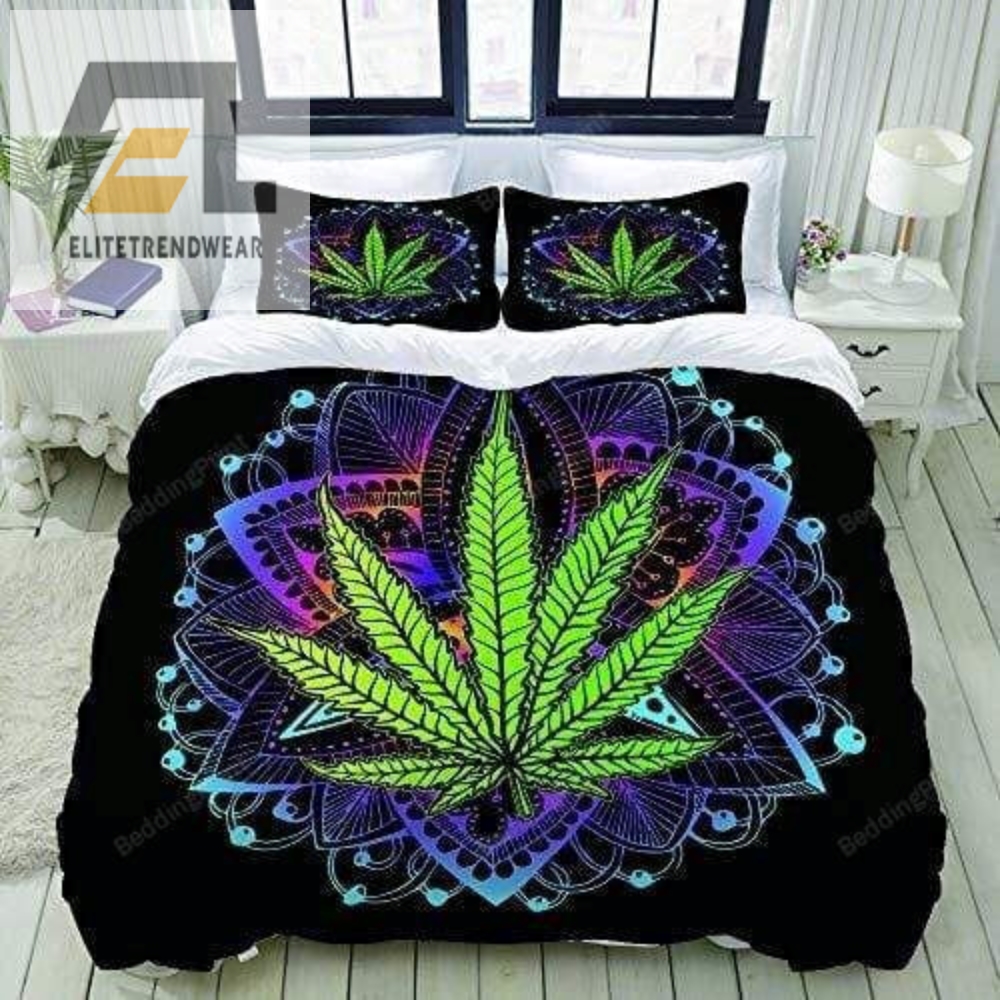 Weed Cannabis Leaf Mandala Bed Sheets Duvet Cover Bedding Sets 