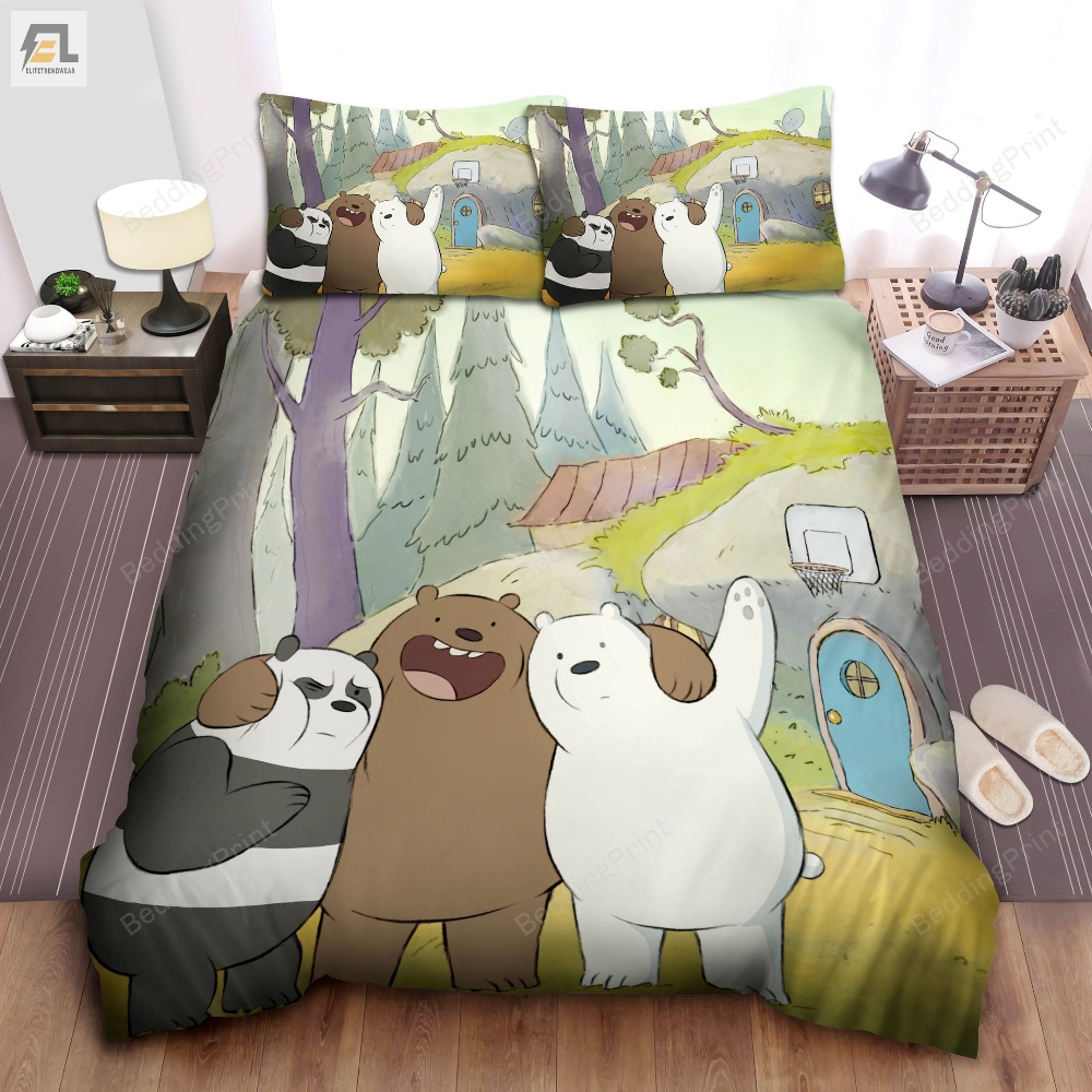 We Bare Bears In Front Of The Case Bed Sheets Duvet Cover Bedding Sets 