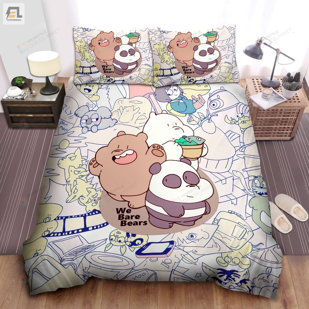 We Bare Bears Characters Drawing Bed Sheets Spread Comforter Duvet Cover Bedding Sets 