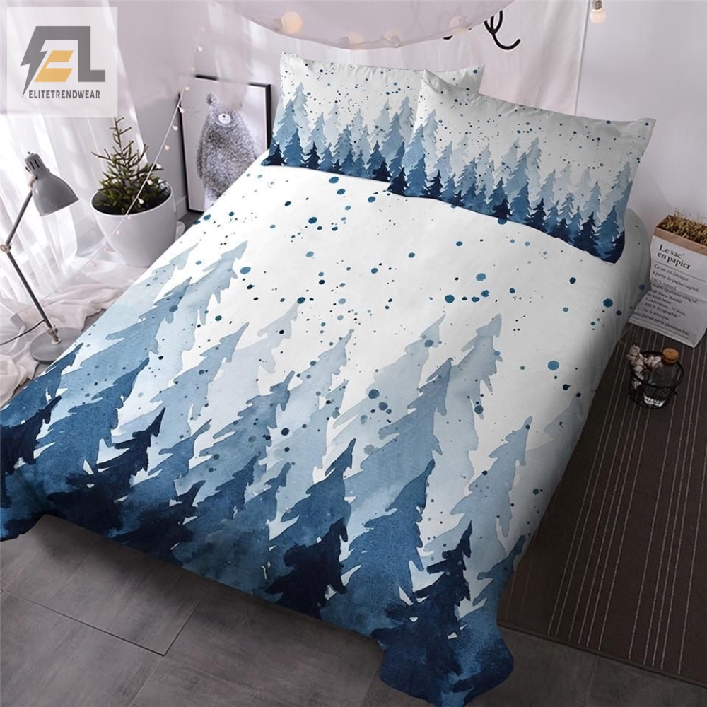 Watercolor Pine Trees Bed Sheets Spread Duvet Cover Bedding Sets 