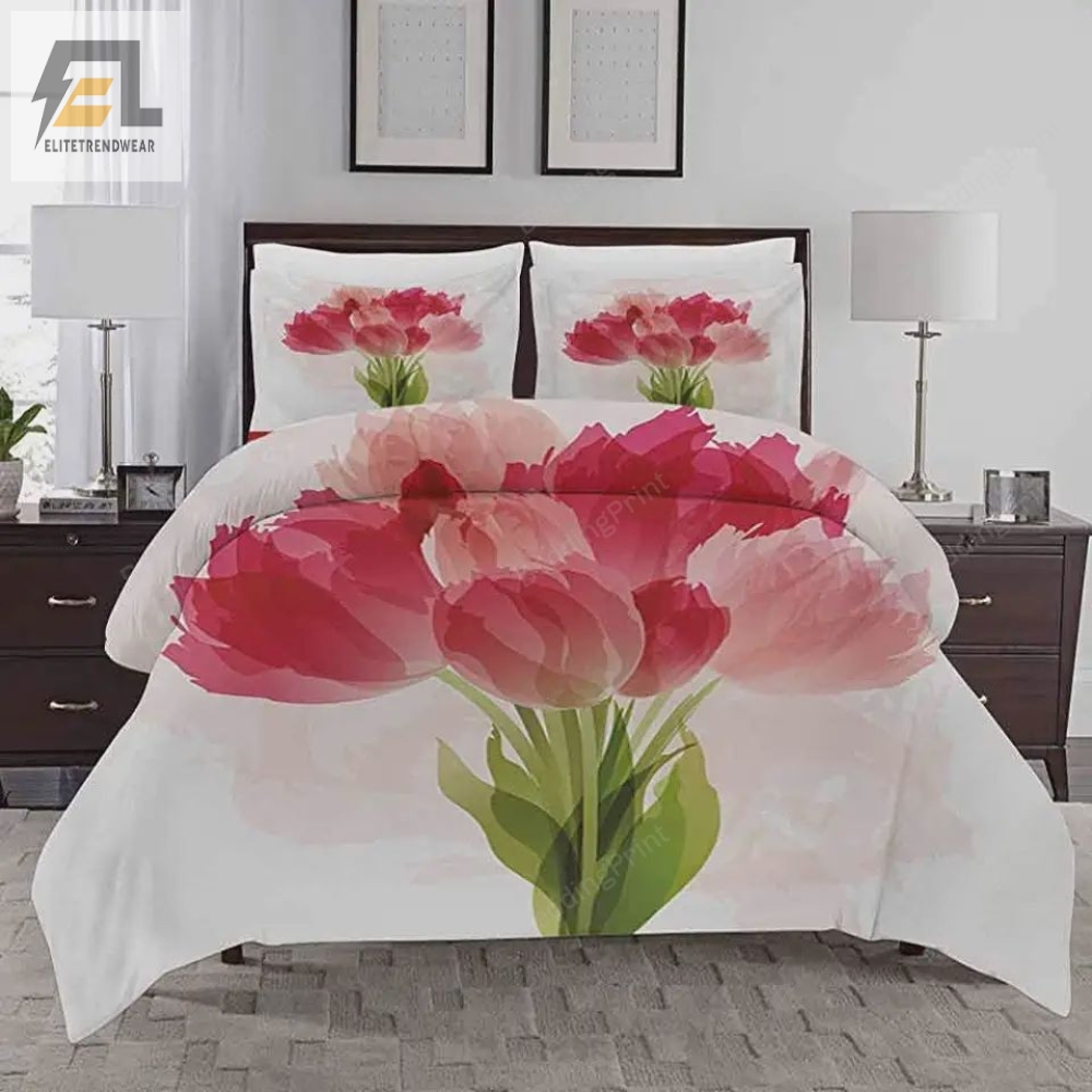 Watercolor Painting Bouquet Of Tulip Flowers Artistic Botanical Romantic Print Bed Sheets Duvet Cover Bedding Sets 