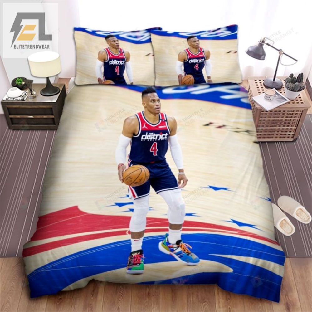 Washington Wizards Russell Westbrook On The Basketball Court Bed Sheet Spread Comforter Duvet Cover Bedding Sets 