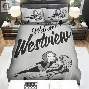 Wandavision Welcome To Westview Cartoon In Black And White Bed Sheets Spread Comforter Duvet Cover Bedding Sets elitetrendwear 1 1