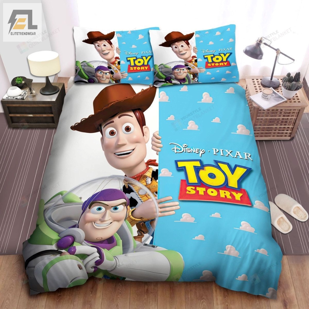 Walt Disney Toy Woody  Buzz Lightyear Smiling In Movie Poster Bed Sheets Spread Comforter Duvet Cover Bedding Sets 