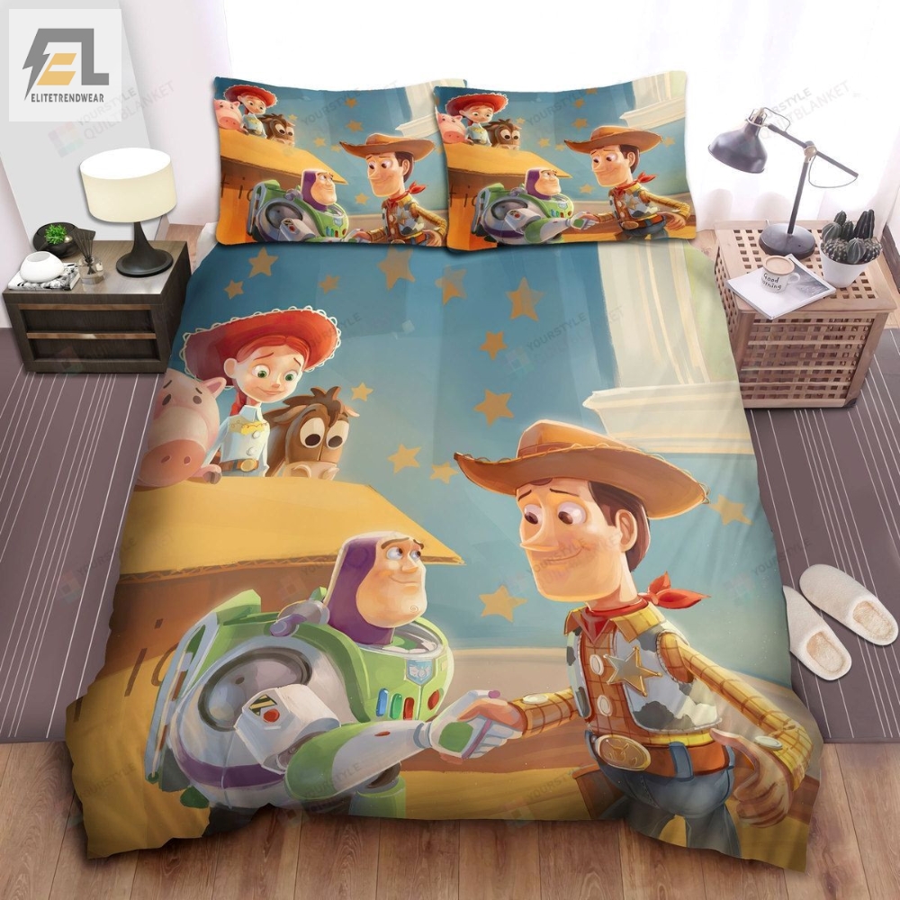 Walt Disney Toy Story Woody  Buzz Lightyear Shaking Hands Painting Bed Sheets Spread Comforter Duvet Cover Bedding Sets 