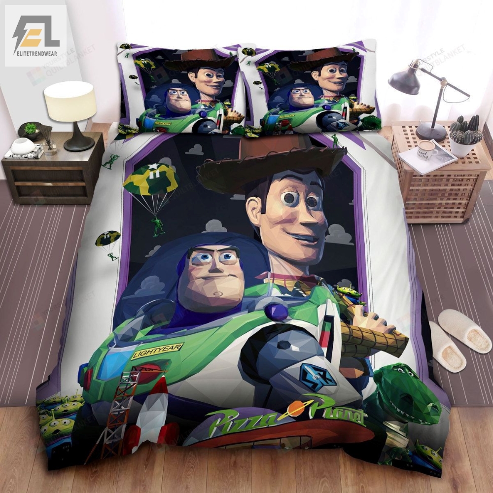Walt Disney Toy Story Pizza Planet Arc In Geometric Illustration Bed Sheets Spread Comforter Duvet Cover Bedding Sets 
