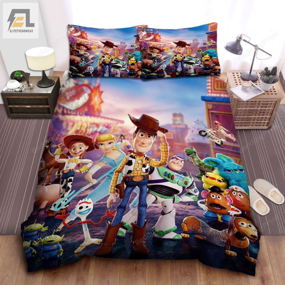 Walt Disney Toy Story 4 Characters Movie Poster Bed Sheets Duvet Cover Bedding Sets 