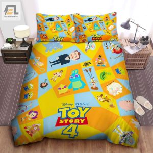 Walt Disney Toy Story 4 Characters In Geometric Pattern On Yellow Bed Sheets Spread Comforter Duvet Cover Bedding Sets elitetrendwear 1 1