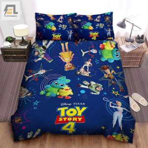 Walt Disney Toy Story 4 Characters Funny Pattern On Blue Bed Sheets Spread Comforter Duvet Cover Bedding Sets elitetrendwear 1 1