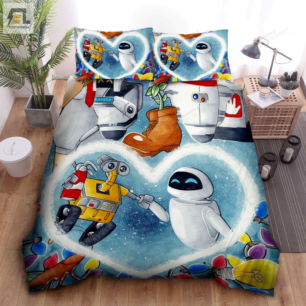 Wall E  Eve And Other Characters Art Drawing Bed Sheets Spread Duvet Cover Bedding Sets 