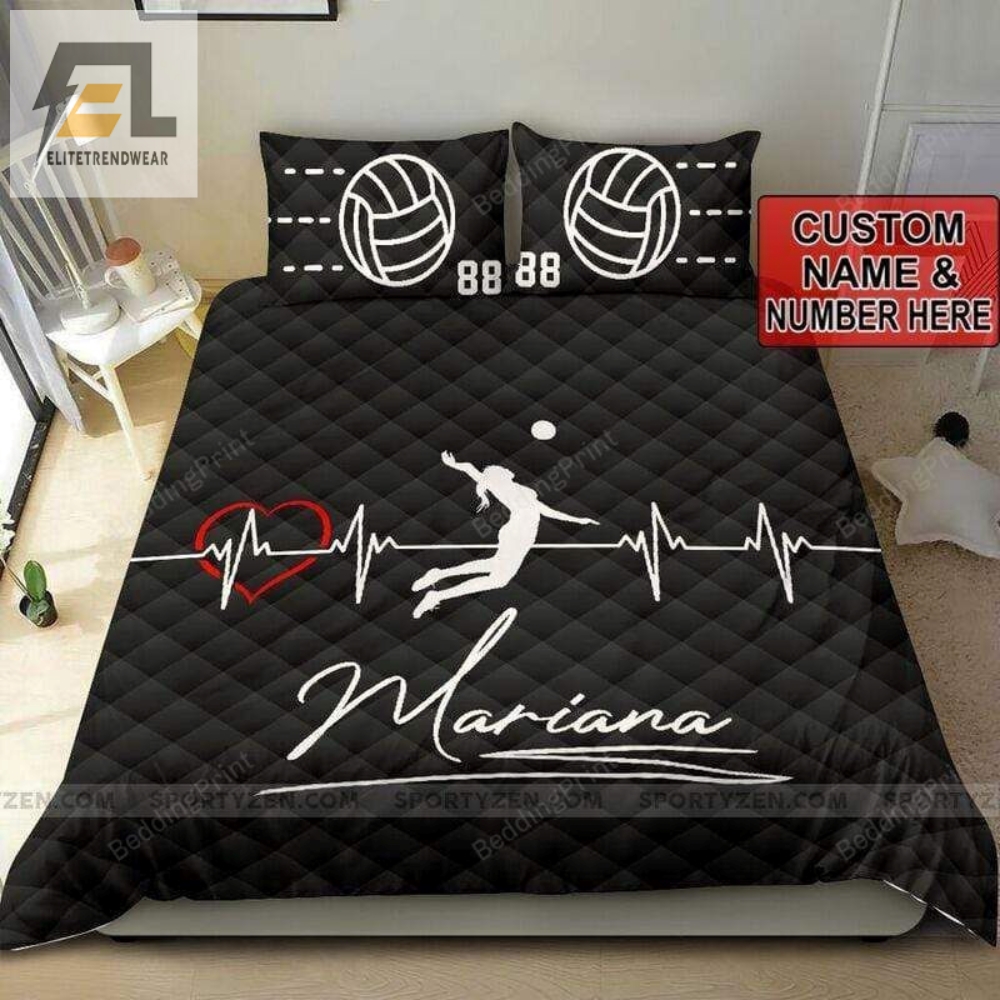 Volleyball Heartbeat Custom Duvet Cover Bedding Set With Your Name 