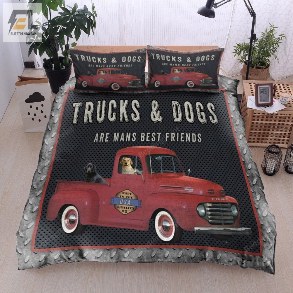 Vintage Trucks And Dogs Are Man Best Friends Bed Sheets Duvet Cover Bedding Sets Perfect Gifts For Truck And Dog Lover Gifts For Birthday Christmas Thanksgiving 