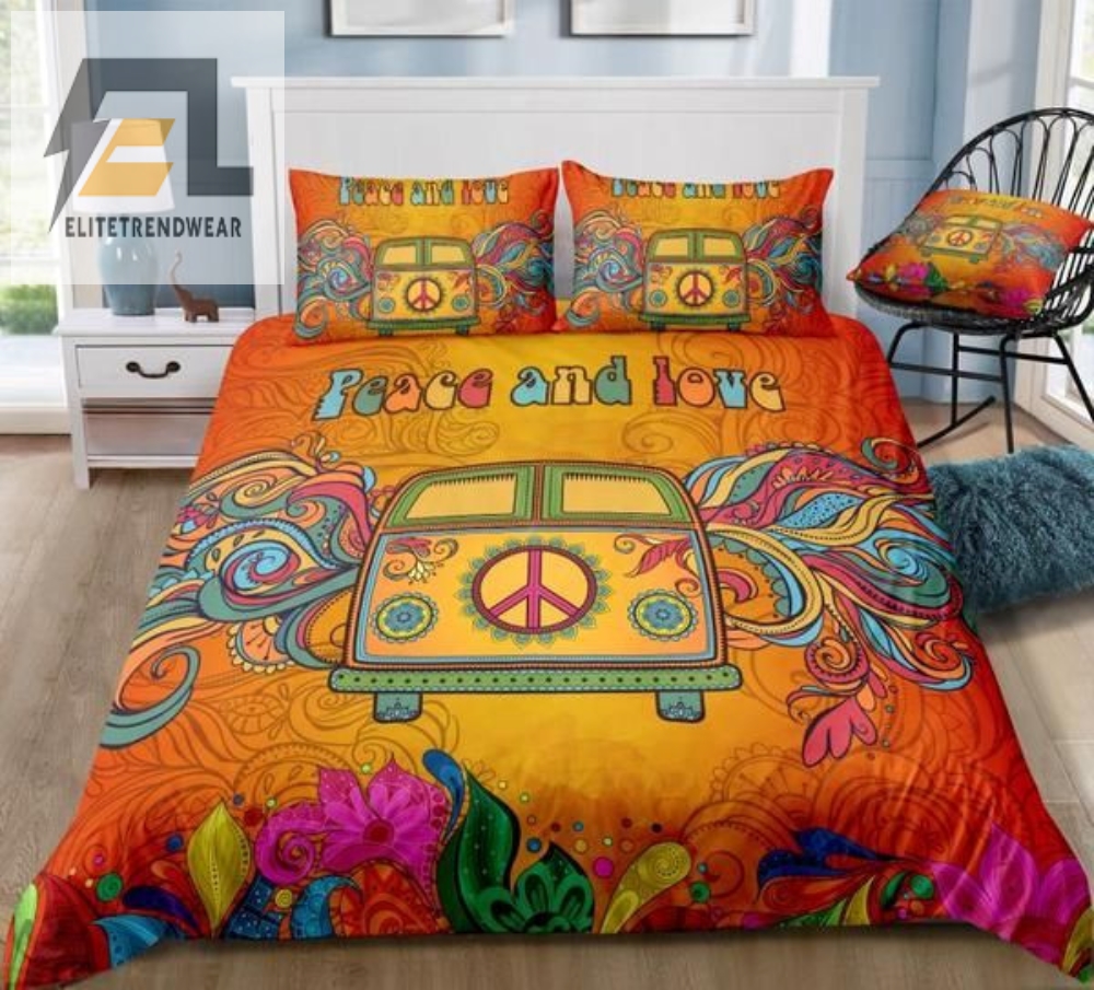 Vintage Peace And Love Bus Bed Sheets Duvet Cover Bedding Sets 