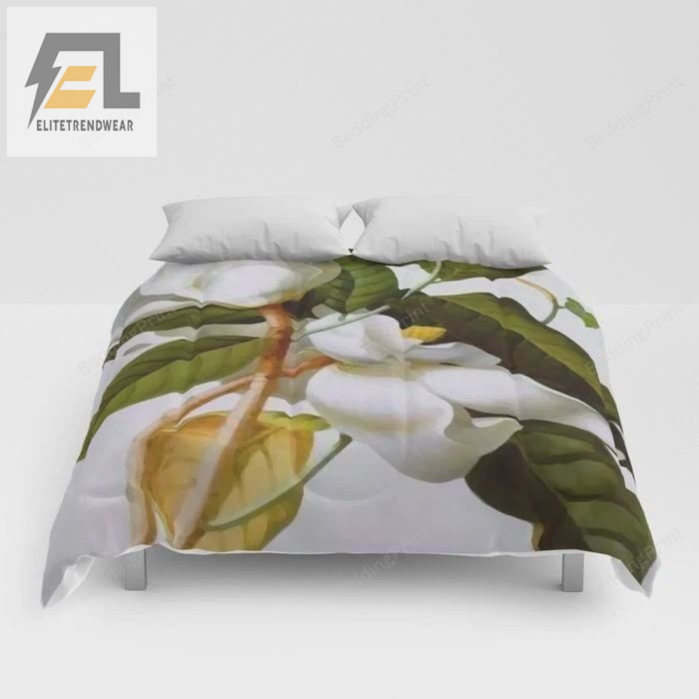 Vintage Botanical White Magnolia Flowers Bed Sheets Duvet Cover Bedding Sets 