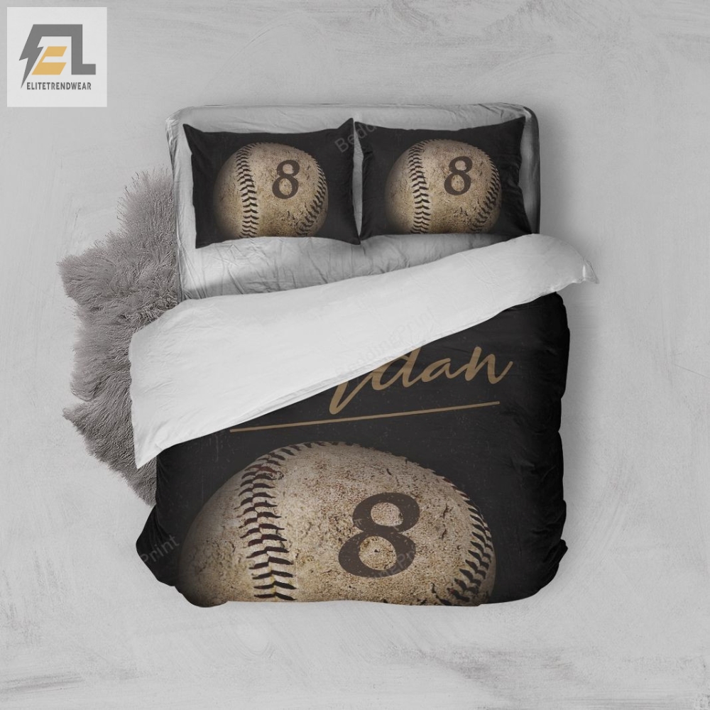 Vintage Baseball Ball Custom Duvet Cover Bedding Set With Your Name 