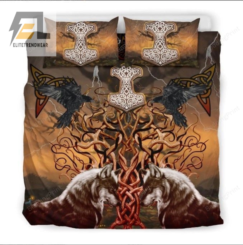 Viking Tree Of Life Mjolnir Fenrir Wolf Raven Bed Sheets Duvet Cover Bedding Sets Perfect Gifts For Viking Lover Gifts For Birthday Christmas Thanksgiving 