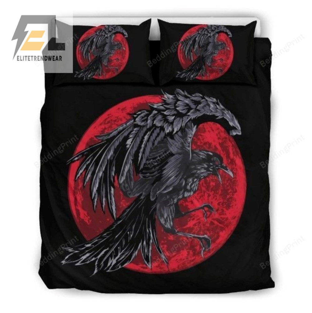 Viking Raven Blood Moon Bed Sheets Duvet Cover Bedding Sets Perfect Gifts For Viking Lover Gifts For Birthday Christmas Thanksgiving 