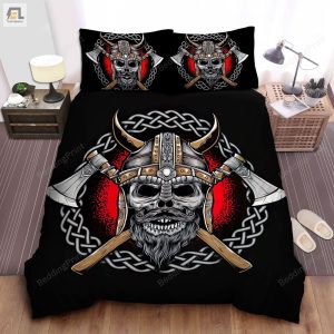 Viking Axes And Skull Design On Black Bed Sheets Duvet Cover Bedding Sets elitetrendwear 1 1