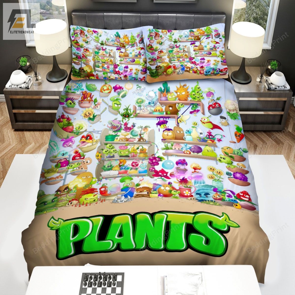 Video Games Plants Vs Zombies Plants In The Case Bed Sheets Spread Duvet Cover Bedding Sets 