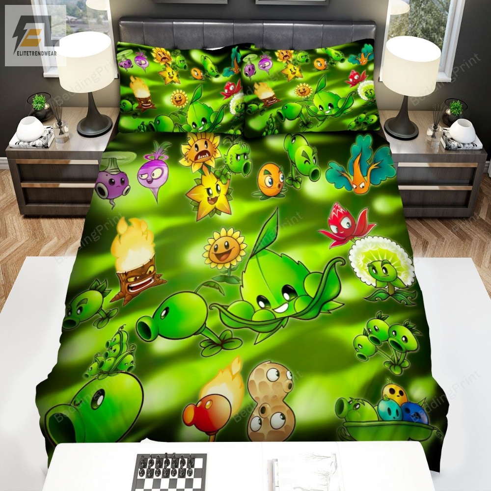 Video Games Plants Vs Zombies Peanut So Cute Bed Sheets Spread Duvet Cover Bedding Sets 
