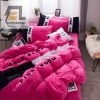 Victorias Secret Pink Embroidery Flannel Bedding Set Duvet Cover Pillow Cases elitetrendwear 1