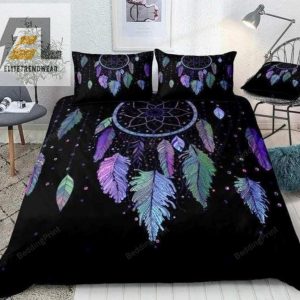 Vibrant Feathers Dreamcatcher Black Bed Sheets Duvet Cover Bedding Sets elitetrendwear 1 1