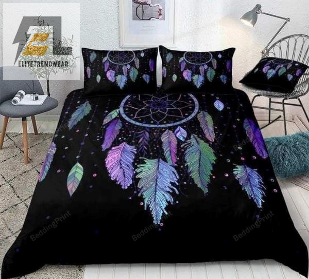 Vibrant Feathers Dreamcatcher Black Bed Sheets Duvet Cover Bedding Sets 