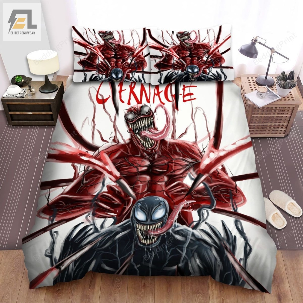 Venom Let There Be Carnage Movie White Background Art Bed Sheets Duvet Cover Bedding Sets 