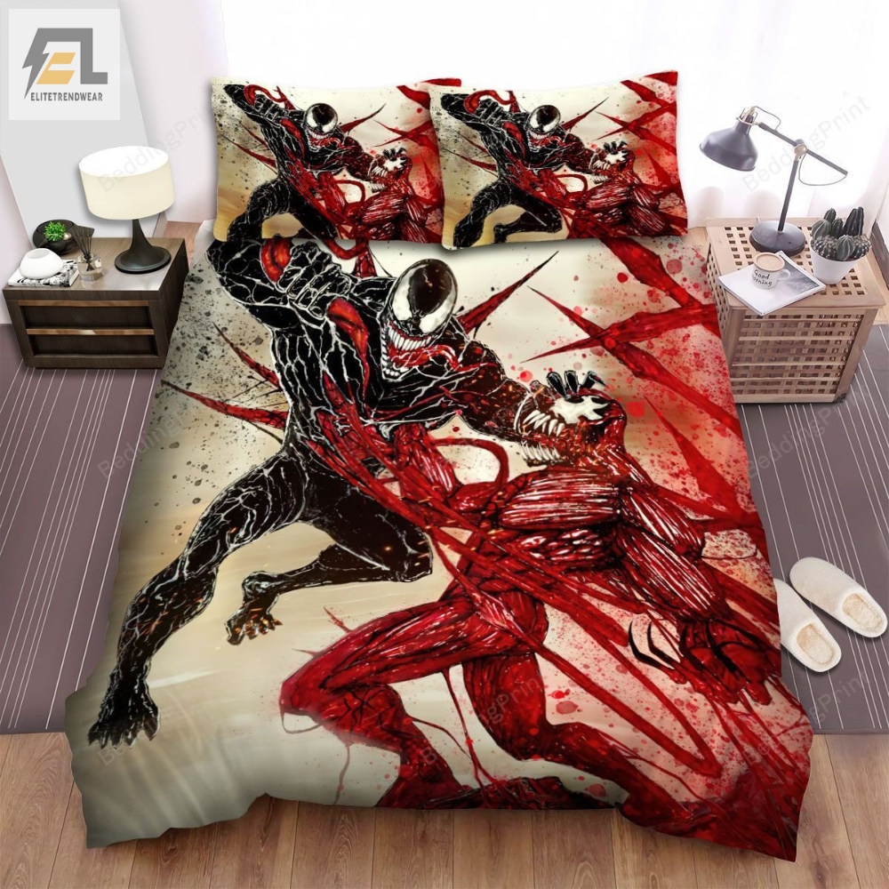 Venom Let There Be Carnage Movie Fighting Scene Bed Sheets Duvet Cover Bedding Sets 