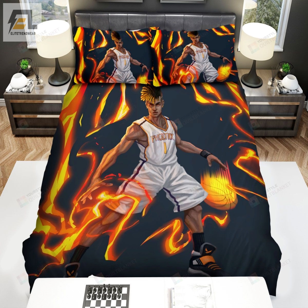 Valorant Agent Phoenix In Phoenix Suns Basketball Uniform Artwork Bed Sheets Spread Duvet Cover Bedding Sets 