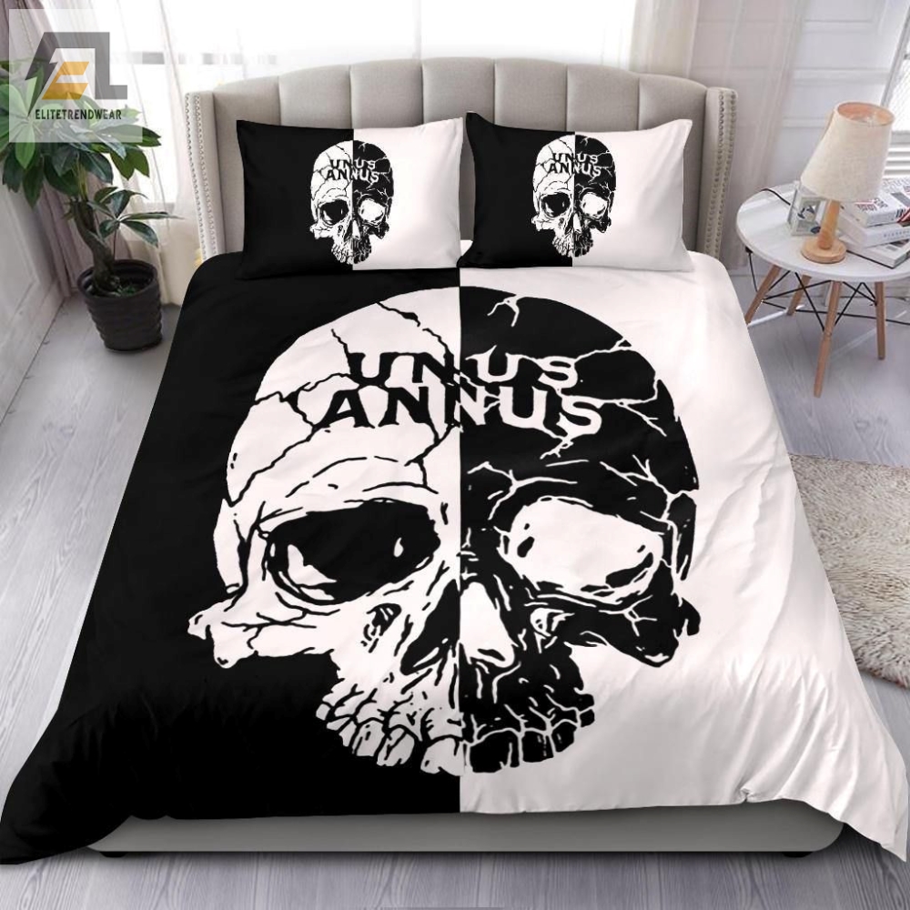 Unus Annus Bedding Set Skull Black And White Unus Annus Merch Bedding Set Bed Sheets Duvet Cover Bedding Sets 