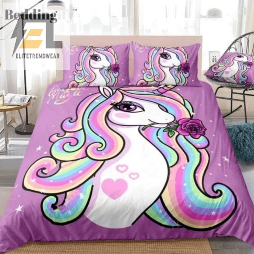 Unicorn With Rose Bed Sheets Duvet Cover Bedding Sets 