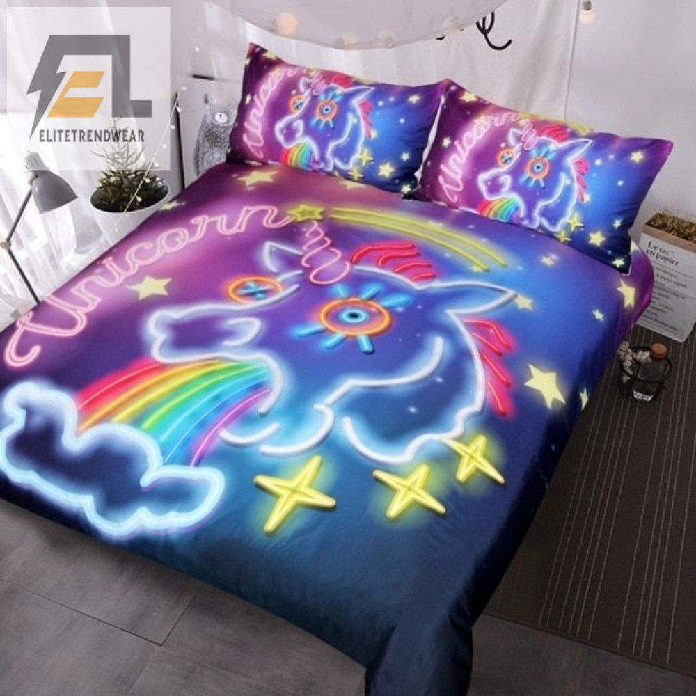 Unicorn Rainbow Neon Light Glowing Bed Sheets Duvet Cover Bedding Sets Perfect Gifts For Unicorn Lover Gifts For Birthday Christmas Thanksgiving 