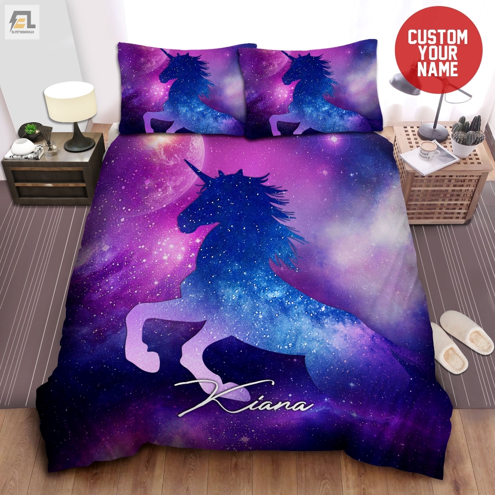 Unicorn Purple Galaxy Personalized Custom Name Duvet Cover Bedding Set 