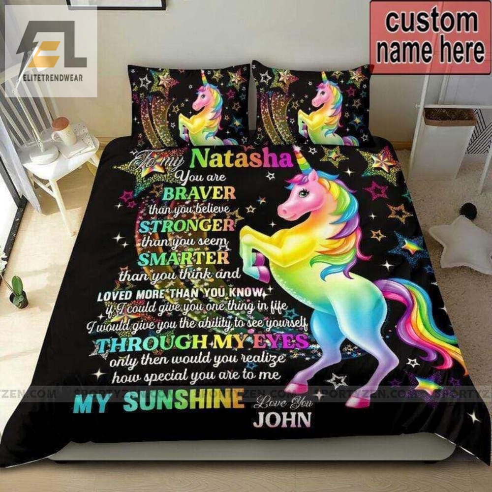 Unicorn My Sunshine Personalized Custom Name Duvet Cover Bedding Set 