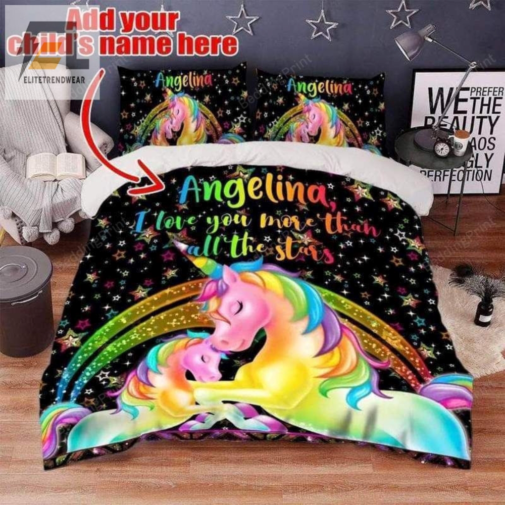 Unicorn Galaxy Custom Your Kids Name Duvet Cover Bedding Set 