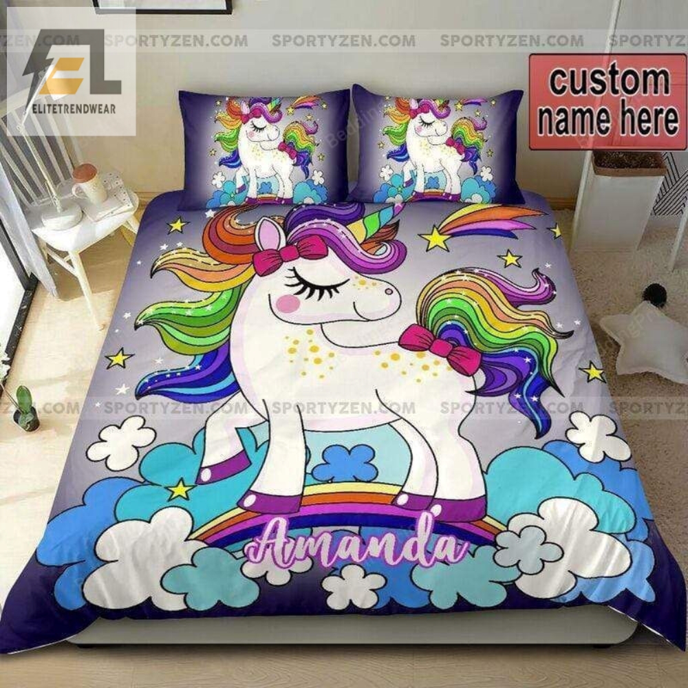 Unicorn Custom Kid Duvet Cover Bedding Set With Your Name 