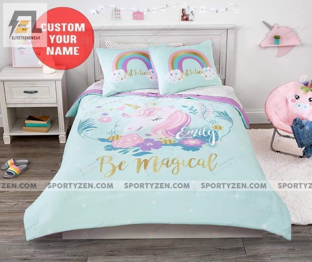 Unicorn Be Magical Pastel Personalized Custom Name Custom Name Duvet Cover Bedding Set 