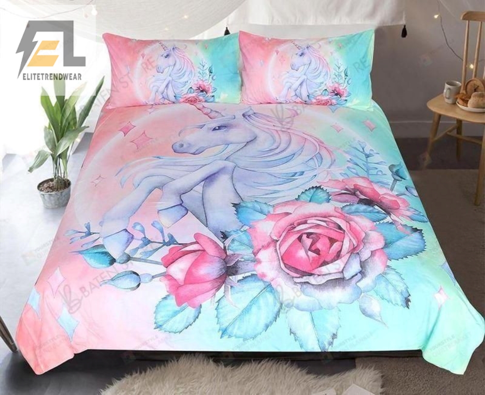 Unicorn And Rose Cartoon Bed Sheets Duvet Cover Bedding Set Great Gifts For Birthday Christmas Thanksgiving 