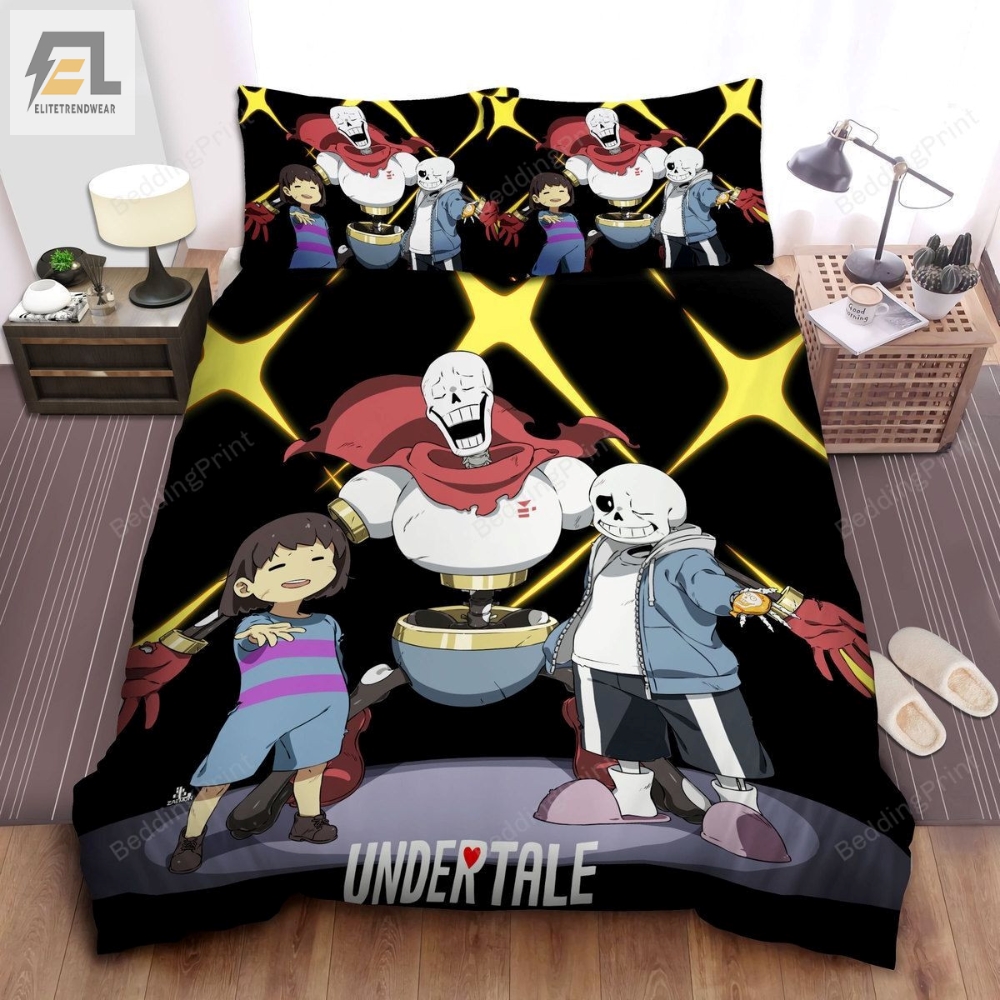 Undertale Frisk Papyrus And Sans Welcoming You Bed Sheets Duvet Cover Bedding Sets 