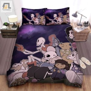 Undertale Characters Sitting Under The Night Sky Bed Sheets Spread Comforter Duvet Cover Bedding Sets elitetrendwear 1 1