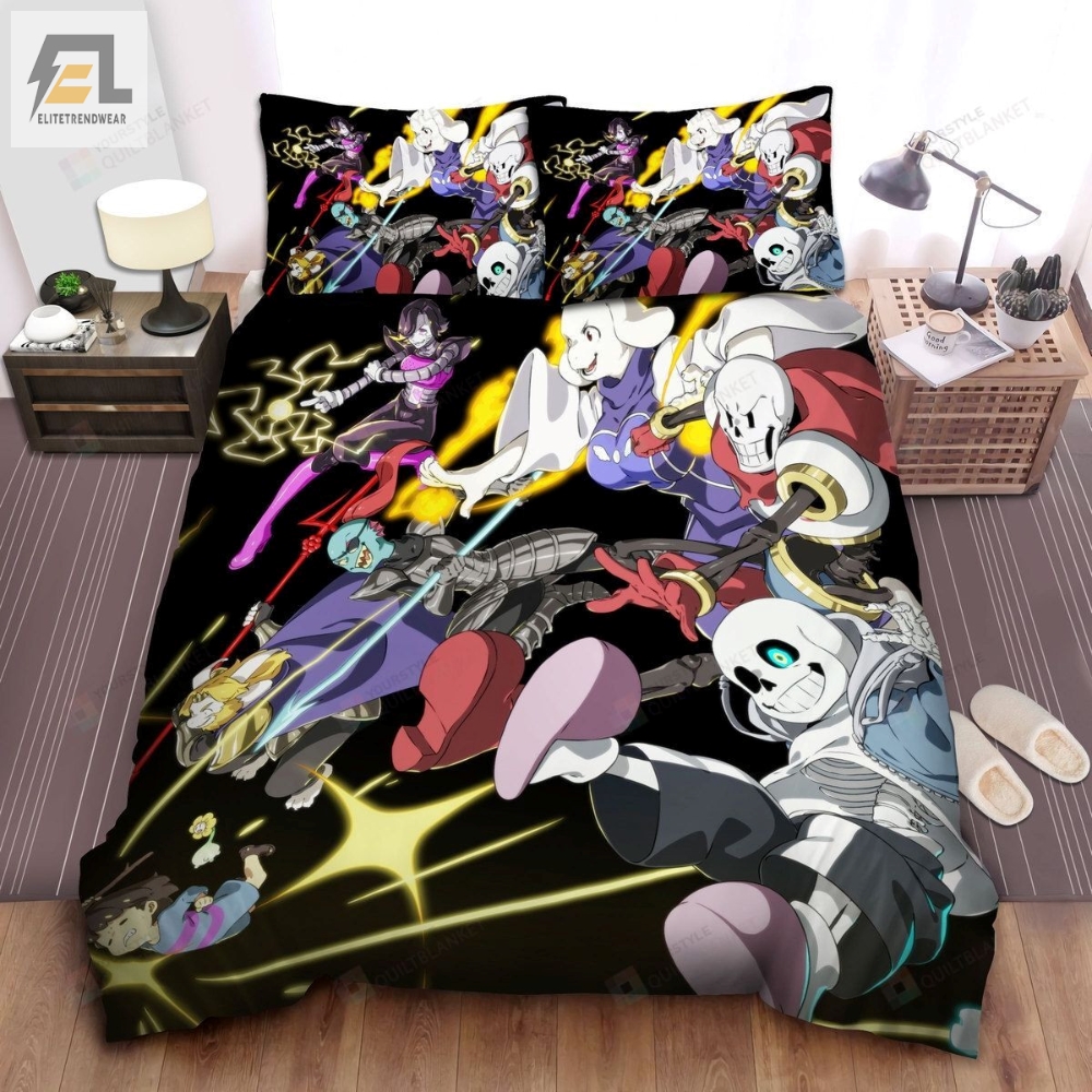 Undertale Characters Jumping Into The Battle Artwork Bed Sheets Spread Comforter Duvet Cover Bedding Sets 