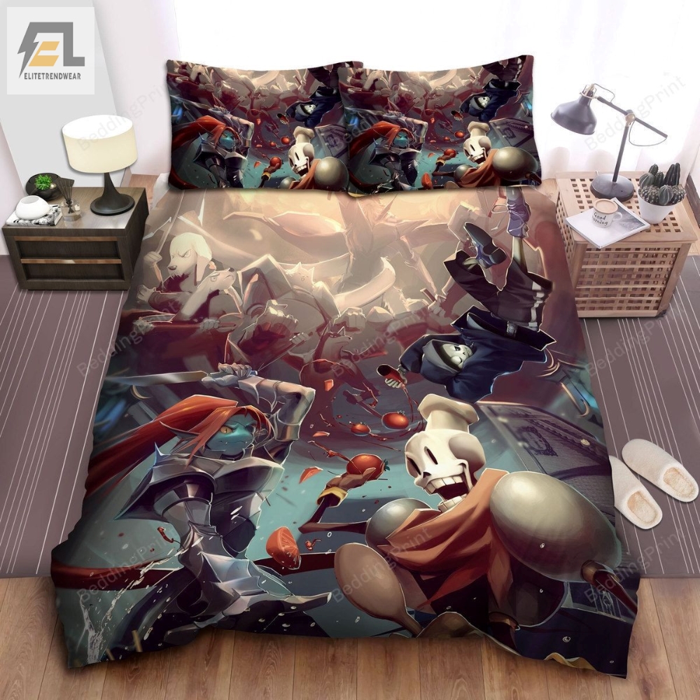 Undertale Characters Fighting In The Kitchen Artwork Bed Sheets Duvet Cover Bedding Sets 