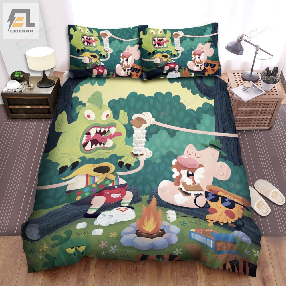 Uncle Grandpa Characters Surrounding Campfire Bed Sheets Spread Duvet Cover Bedding Sets 