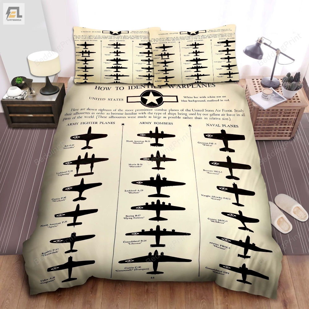 U.S. Army Warplanes Identification Bed Sheets Duvet Cover Bedding Sets 