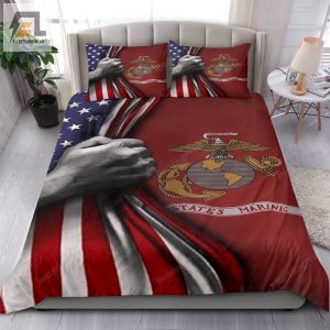 U.S Marine Corps Inside American Flag Bedding Set Patriotic Gifts For Veterans For American Independence Day Bed Sheets Duvet Cover Bedding Sets elitetrendwear 1 1